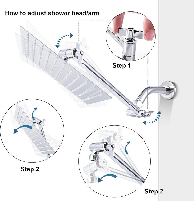 RLKDKJ Heavy Duty Adjustable Shower Arm, 11" Brass Extension with Gear Lock Teeth & Swivel Nut, Strong Load Support, No Sagging, Keeps Shower Head Straight, Leak-Free, G1/2 Universal (Chrome) - Image 5